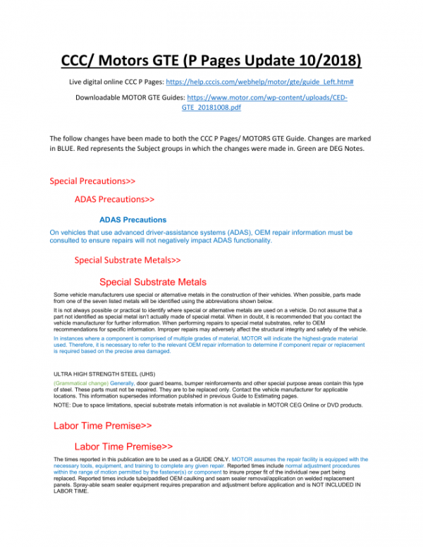 CCC/MOTOR Updated P Pages GTE Guide Society of Collision Repair
